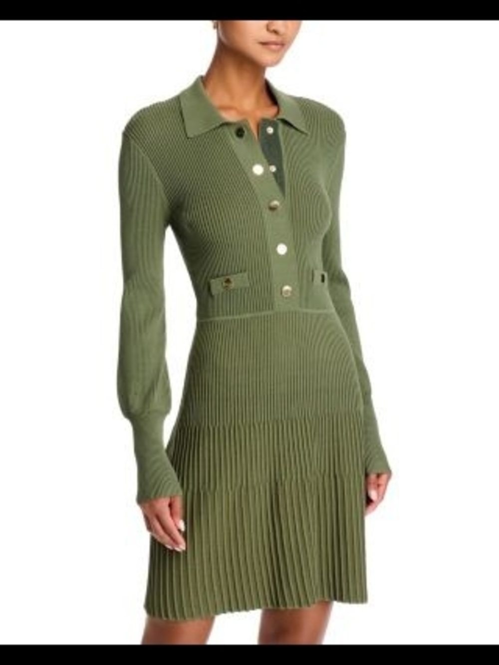 Veronica Beard Medium sage green ribbed polo knit dress Office Siren